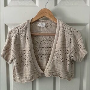 Hippie rose crochet cream front button top